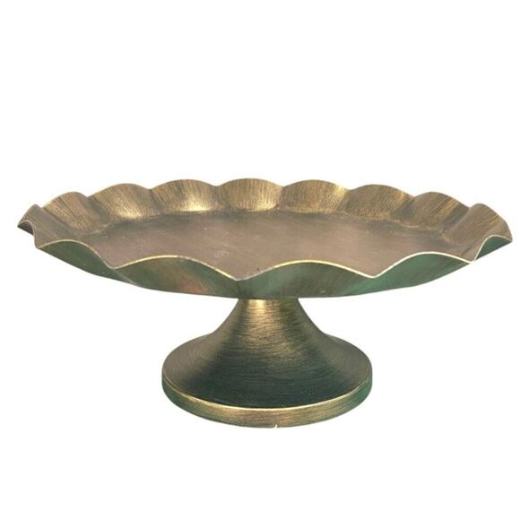 Vintage Brass Pedestal Cake Stand 9” Scalloped Compote - Picture 4 of 6